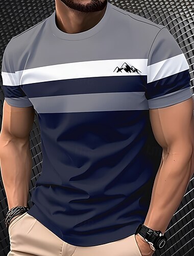  Hombre Camiseta Tee Camisa manga corta Camiseta superior Manga Corta Cuello Barco Verano A Rayas Moda Design Básico Estampado Vacaciones Calle Noche Azul Marino Gris Camiseta superior para hombre