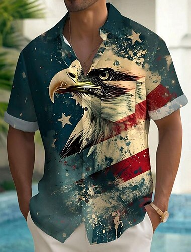  Jour de l'Indépendance Homme Drapeau Américain Aigle Saint-Patrick Chemise Chemise d'été Chemise Boutonnée Manche Courte Mode Décontractée Fête Été Printemps Col Rabattu Impression 3D chemises à col