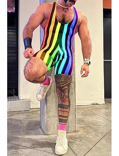  LGBTQ Orgullo Body Camiseta Sensual Rayas arcoíris Hombre Adulto Club nocturno Desfile del orgullo Mes del Orgullo Víspera de Todos los Santos Carnaval Disfraz de carnaval fácil