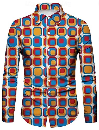  Retro Vintage 1970er Hemd Disco Geometrisch Psychedelisch Herren Halloween Karneval Musikfestival Pride Parade Erwachsene Hemd