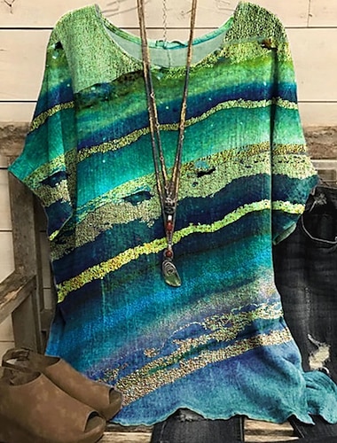  Dames Overhemd T-shirt Afdrukken Elegant Modieus Modern Korte mouw Strakke ronde hals Normale tops Dagelijks Weekend Afdrukken Grasgroen Wit Geel Donkergroen Paars Zomer
