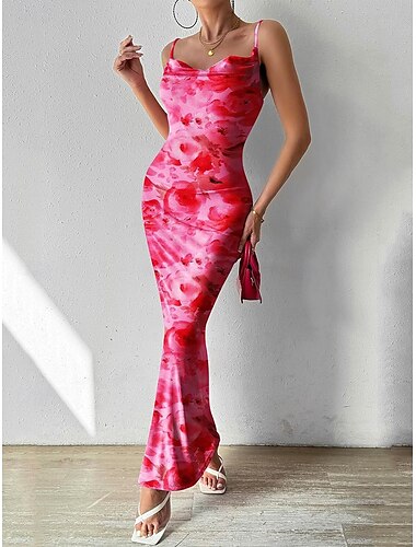  Per donna Abito Midi Abito da ospite di nozze Boho Elegante Bohemien Sexy Abito aderente Stile Boho Senza Maniche Spalline sottili Rosa chiaro blu acqua Blu Verde scuro Estate