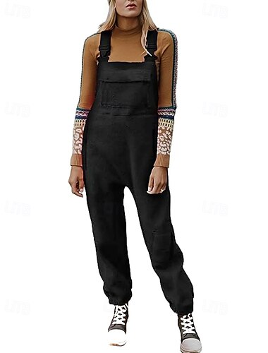  Dames Normaal Jumpsuit Streetwear Effen Kleur Mouwloos U-hals Zak Straat Uitgaan Normale pasvorm Zwart Wit Blozend Roze Zomer