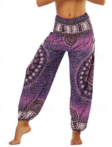  Retro / vintage Boho Anii 1970 Pantaloni harem Pantaloni de yoga Hippie Talie Smocked Mandala Tribal Pentru femei Halloween Carnaval Vacanta la plaja Petrecere cu tematică retro Festival Adulți