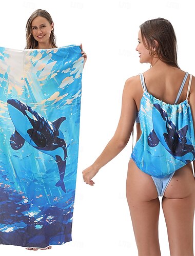  Serviettes de piscine à séchage rapide, serviettes de plage absorbantes 2 en 1, serviettes de camping pliables dans un sac de rangement, pliables, pour piscine, salle de bain, camping