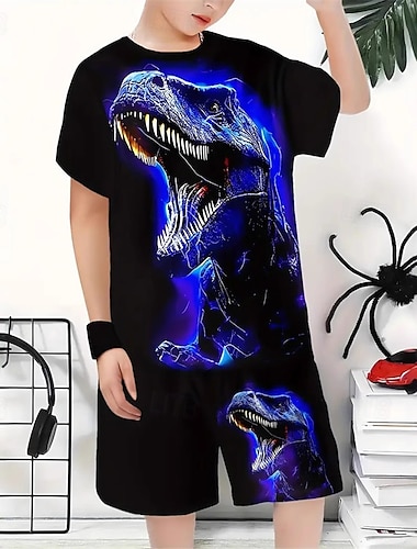  Para Meninos 3D Dinossauro T-shirt & Shorts Conjunto Manga Curta Verão Primavera Esportes Moda Diário Infantil 4-12 anos Gola Redonda Ao ar livre Férias Esportes Moderno