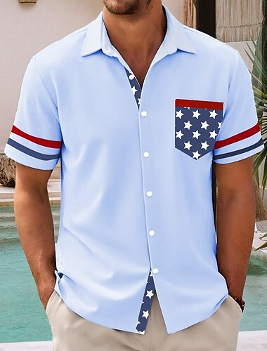  Tag der Unabhängigkeit Herren Amerikanische US-Flagge Patriotisch Vierter Juli Hemd Sommerhemd Knopfhemd Kurzarm Modisch lässig Ferien Sommer Frühling Umlegekragen 3D-Druck Hemden mit Kragen Eine