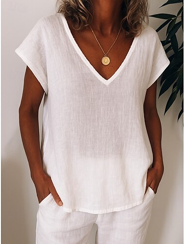  Mujer Camiseta Casual Manga Corta Escote en Pico Tops regulares Diario Blanco Amarillo Verde Trébol Violeta Verano
