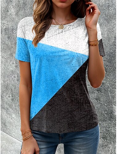  Pentru femei Tricou Grafic Geometric Geometrie Epocă Stilat Clasic Manșon scurt Stil Nautic Rotund Topuri obișnuite Zilnic Imprimeu Roșu-aprins Albastru piscină Portocaliu Vară