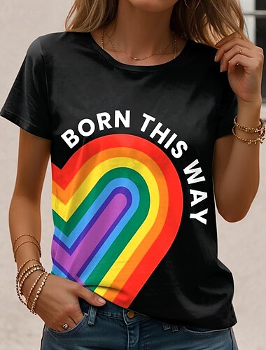  חולצת טי לנשים של מצעד הגאווה LGBT גאווה קשת גרפית קשת וינטג' אלגנטית קלאסית עם שרוולים קצרים צוואר עגול רגיל טופים להדפס יומי שחור לבן שחור קשת קיץ