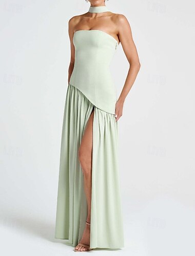  Damen Langes Kleid Maxikleid Weißes Kleid Abschlusskleid Partykleid Mode Party Abendgesellschaft Ausgehen Normale Passform Einfach Ärmellos Trägerlos Weiß Gelb Wein Marineblau Sommer