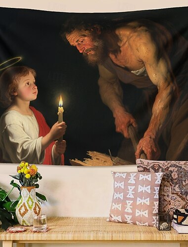  Mittelalterlicher Wandteppich Religiöse Kunst großes Wandbild Dekor Foto Hintergrund Zuhause Schlafzimmer Wohnzimmer Dekoration Madonna und Kind mit Heiligen