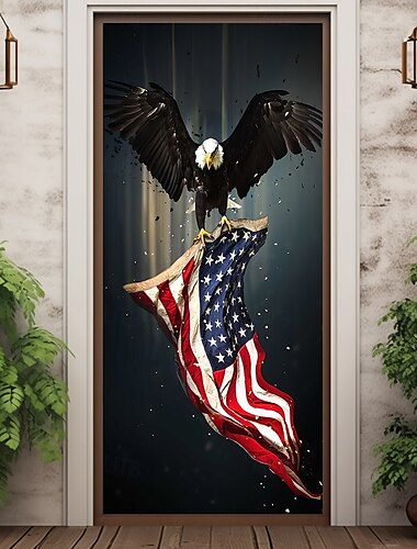  Decoraciones para puertas del 4 de julio cubiertas de puerta tapiz de puerta patriótico americano águila del Día de la Independencia decoración de cortina de puerta fondo de banner interior/exterior