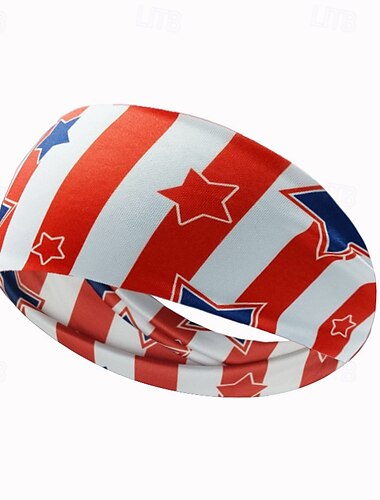  Faixas de cabeça com bandeira americana para homens, 4 de julho, faixa de cabelo patriótica torcida, vermelha, branca, azul, elástica, acessórios de cabelo atléticos para o dia da independência dos