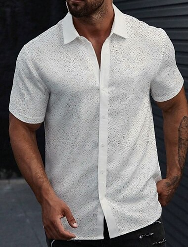  Herren Hemd Sommerhemd Freizeithemd Strandhemd Knopfhemd Weiß Kurzarm Einfach Revers Urlaub Hawaiianisch Ausgehöhlt Bekleidung Polyester Mode Lässig Bequem