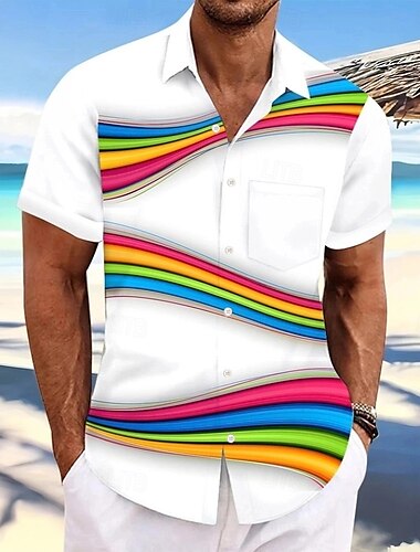  Homme Arc-en-ciel LGBT Fierté Chemise Chemise d'été Chemise Boutonnée Manche Courte Mode Décontractée Fête Vêtements de rue Été Printemps Col Rabattu Impression 3D chemises à col Une poche avant