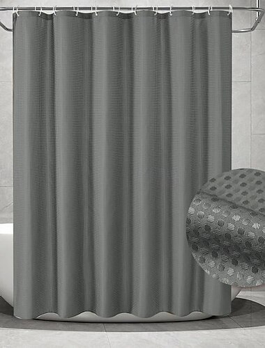  Luxuriöser Waffelgewebe Duschvorhang 180cm*180cm(70"*70") Wasserabweisender Badezimmer Badewannenstoff Duschvorhang Set Lochfreier Toilettenteilvorhang zur Trennung von Trocken- und Nassbereich