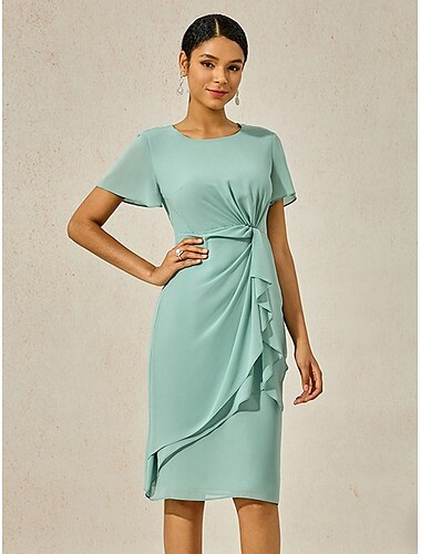  Damen Midikleid Kleid mit vielen Schichten Elegant Formell Schmetterling Hochzeitsgast Cocktailparty Normale Passform Einfach Kurzarm Rundhalsausschnitt Salbeigrün Sommer