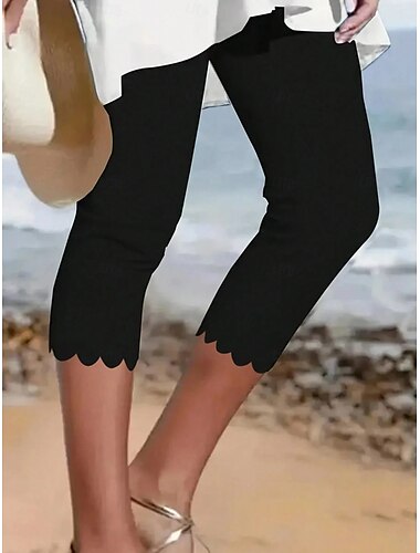  Damen Leggings Chinos Urlaub Vintage Ethnischer Stil Wadenlang Hohe Taille Einfarbig Druck Bequem Weich Komfortabel Stretchig Formal Außen Urlaub Schwarz Weiß Sommer Frühling Slim Fit