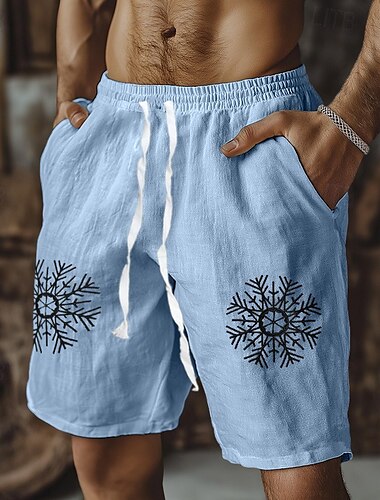  Hombre Pantalón corto Pantalones cortos de lino Pantalones cortos de verano Pantalones cortos de playa Correa Cintura elástica Copo Comodidad Transpirable Longitud de la rodilla Exterior Casual Diario
