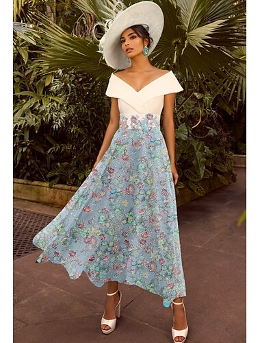  Rosa Blumen A-Linie Bestickte Cocktailkleider Elegantes Kleid Formelle Hochzeit Hochzeitsgast Knöchellang Kurzarm Schulterfrei Pailletten mit Glitzer Derby Kleider 2025