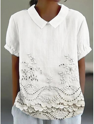  Damen Bluse Blumen Grafik Elegant Vintage Stilvoll Kurzarm Hemdkragen Normale Oberteile Arbeit Täglich Druck Weiß Rosa Blau Sommer Frühling