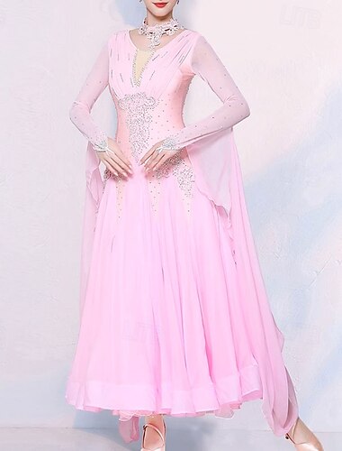  Gesellschaftstanz Kleid Kristalle / Strasssteine Damen Leistung Party Langarm Chiffon Spandex