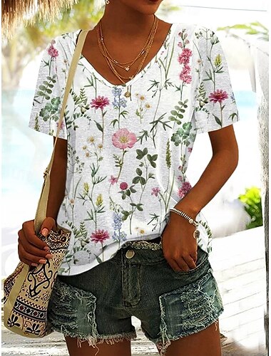  Damen T Shirt Ombre Grafik Pflanzen Mode Hawaiianisch Lässig Kurzarm Langarm V Ausschnitt Normale Oberteile Täglich Ausgehen Wochenende Druck Weiß Hellgrün Blau Purpur Sommer Frühling