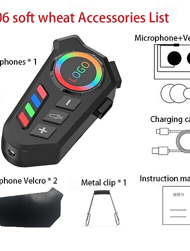  K06 Helm-Bluetooth-Headset mit Umgebungslicht – wasserdichte kabellose Motorrad-Gegensprechanlage mit CVC-Rauschunterdrückung, 5.4-Chip, langer Batterie, Sprachassistent für Integral- und Halbschalenhelme