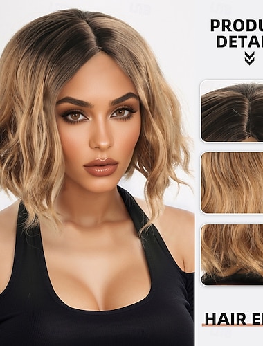  Synthetische Perücken Gewellt Curly Webart Asymmetrisch Gerader Pony Maschinell hergestellt Perücke 12 Zoll A1 Synthetische Haare Damen Mittelscheitel Klassisch Bequem Blond