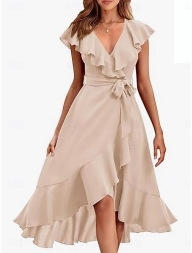  Damen Midikleid Wickelkleid A Linie Kleid Sommerkleid Lässig Täglich Normale Passform Einfach Kurzarm V Ausschnitt Schwarz Königliches Blau Armeegrün Aprikose Sommer