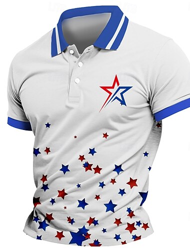  Tag der Unabhängigkeit Herren Stern Polo Kurze Ärmel Revers Alltagstauglich Sport & Outdoor Athleisure Festival Knöpfe Sommer Rubinrot Rote