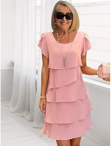  Жен. Мини-платье Коктейльные платья Свадебное платье для гостей Шифоновые платья Многоярусное платье Элегантный стиль Для вечеринок Свидание На выход Стандартный Чистый цвет С короткими рукавами