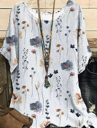  Damen Hemd T Shirt T-Shirt Blumen Elegant Mode Modern Kurzarm Rundhalsausschnitt Normale Oberteile Täglich Wochenende Druck Weiß Gelb Hellgrün Purpur Grün Sommer