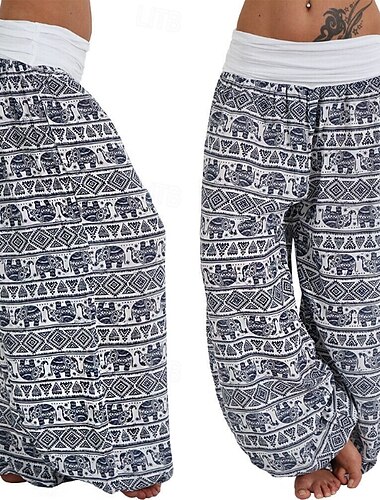  Dam Brett skaft Byxor Mode Boho Fullängd Naturlig Blommig Mönster Bekväm Utomhus Utomhus Semester Helgdag Magenta Svart Vit Armégrön Sommar Normal