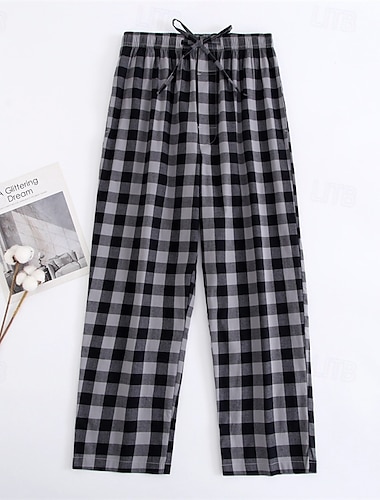  Hombre Ropa de salón Pantalones a cuadros Pantalones de Yoga (Lounge) Plaid Moda Clásico Casual Hogar Diario Cama Algodón Comodidad Transpirable Suave Pantalón Cintura elástica Primavera Otoño Negro