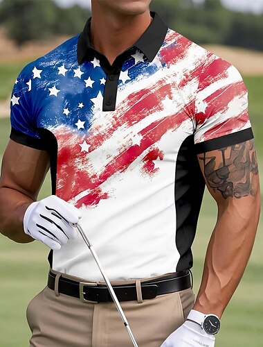  Jour de l'Indépendance Américaine Homme Drapeau Américain Polo Manche Courte Polos Chemises à Col Occasionnel Extérieur Sports Tenue quotidienne Impression 3D Été Bleu
