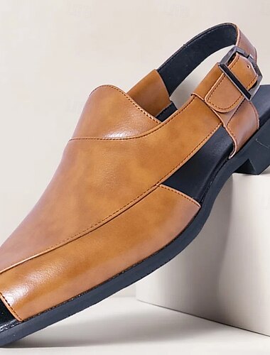  Ανδρικά μοκασίνια με slingback από απομίμηση δέρματος σε καφέ χρώμα - μοντέρνα παπούτσια με ανοιχτή μύτη για ζεστό καιρό και χαλαρά βράδια