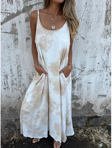  Mujer vestido largo vestido largo Vestido informal Vestido de verano Vestido lencero Moda Moderno Diario Playa Fin de semana Ajuste regular Tie-dye Sin Mangas Correa de espagueti Rosa Azul Marino