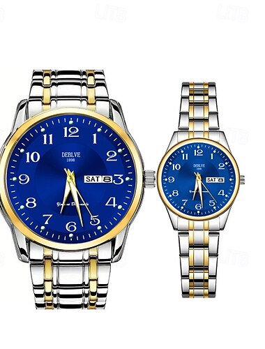  Reloj elegante para parejas, con dos esferas digitales redondas, para hombres y mujeres, resistente al agua IPX7, calendario doble que brilla en la luz, pantalla de lunes a domingo, correa de