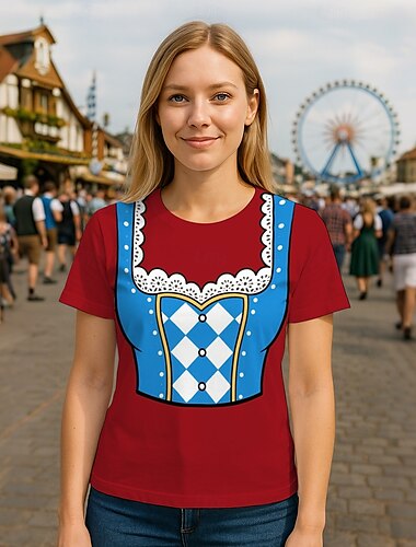  Oktoberfest Dirndl-trykk T-skjorte Bayersk München Tysk Graphic Til Dame Voksne Oktoberfest øl 3D-utskrift Fritid / hverdag