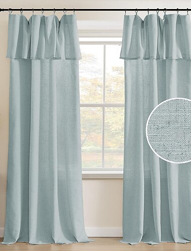  faux linne gardiner med valance gårdshus personvern vindu gardin stue soverom ring/stanglomme lysfiltrerende gardin draperier 1 panel