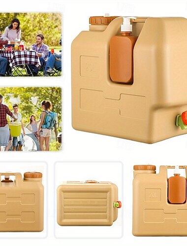  Tragbarer Camping-Wasserkrug (5,28 Gallonen) mit Zapfhahn &Abnehmbarer Seifenspender – BPA-freies, lebensmittelechtes PE, einstellbarer Durchflusshahn, weite Öffnung, langlebiges Design für Camping,