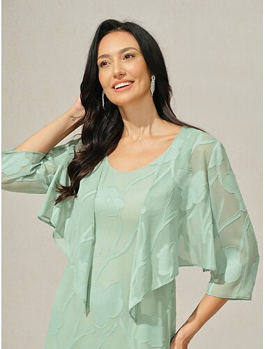  Damen Schultertücher Einfarbig Elegant Stilvoll Basic Dreiviertelarm Asymmetrisch Crop Tops Hochzeitsgast Strandhochzeit Pailletten Patchwork Salbeigrün Sommer Frühling Herbst
