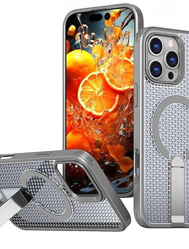  teléfono Funda Para Apple AirTag iPhone 16 15 14 Pro Max Plus iPhone 16e iPhone 13 12 11 Pro Max Funda Trasera adsorción magnética con Soporte Soporte de carga inalámbrica Caballete Diseño Geométrico