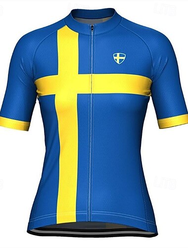  Damen Radtrikot Kurzarm Fahhrad T-Shirt Trikot Oberteil mit 3 Gesäßtaschen Mountainbike MTB Straßenradsport Triathlon Atmungsaktiv Schnelltrocknend Feuchtigkeitsableitend Reflektierende Streifen Blau