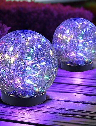  2 stuks buitengrondverlichting op zonne-energie, waterdicht, bolvormig, gebarsten glas, vloerlamp, plug-in verlichting, binnenplaats, tuin, gazon, pad, decoratieve verlichting, bruiloft, festival, sfeer, decoratieve verlichting
