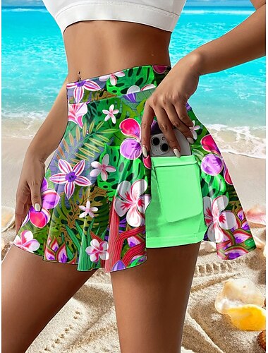  Damen Schlank Rock Mode Lässig Mini Hohe Taille Röcke Grafik Blumenmuster Dehnbar Täglich Strand Blau Purpur Grün Sommer Gestrickt Polyester