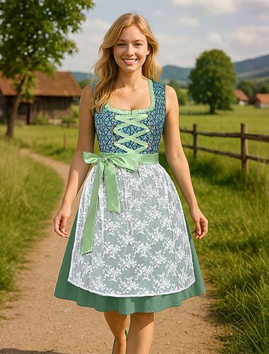  Oktoberfest Robe Dirndl Robes traditionnelles Femme de ménage Bavarois Allemand Prairies Femmes Fête de la Bière Tissu de style traditionnel Robe Tablier Sans chemisier