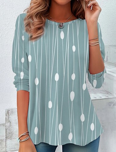  Damen T Shirt T-Shirt Farbblock Abstrakt Mode Modern Langarm Rundhalsausschnitt Normale Oberteile Täglich Druck Rote Himmelblau Leicht Blau Sommer Frühling